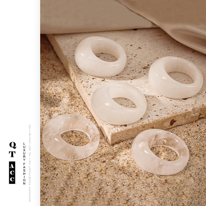 Wholesale Fashionable simple style light luxury white jade crystal geometric circle design ring for women