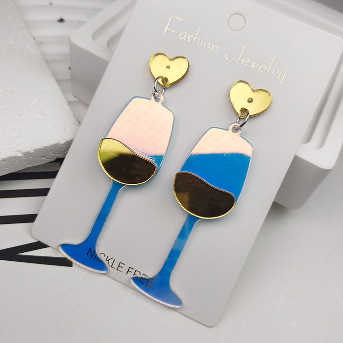 Wholesale High-foot Red Wine Glass Acrylic Cartoon Earrings JDC-ES-JiaYi010