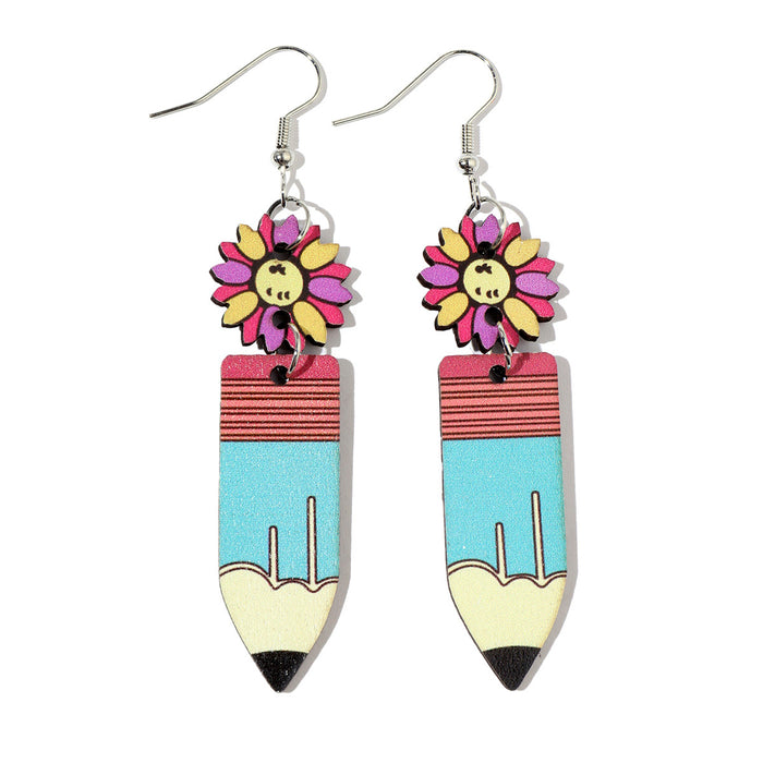 Wholesale leopard love pencil books wooden ladies earrings