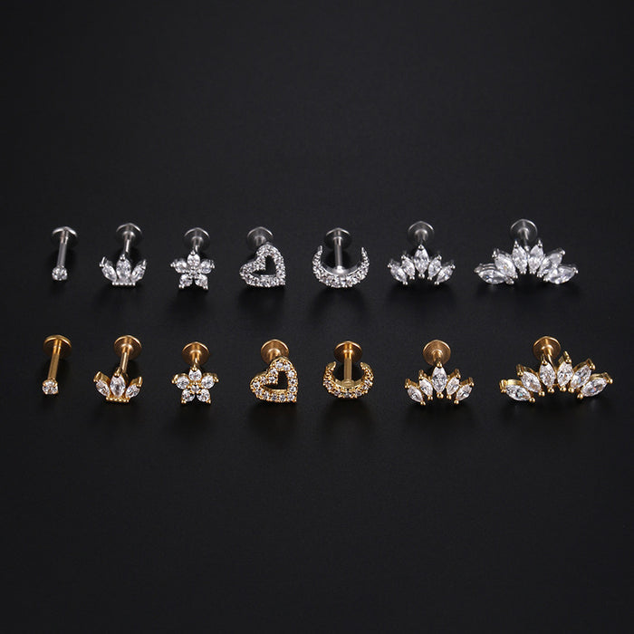 Wholesale Stainless Steel Zircon Love Moon Star Ear Nail