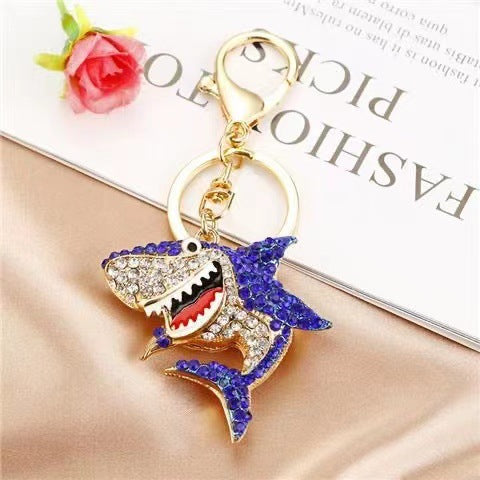 Wholesale Cartoon Ocean Shark Keychain Zinc Alloy Rhinestone Design Cute Gift MOQ≥2
