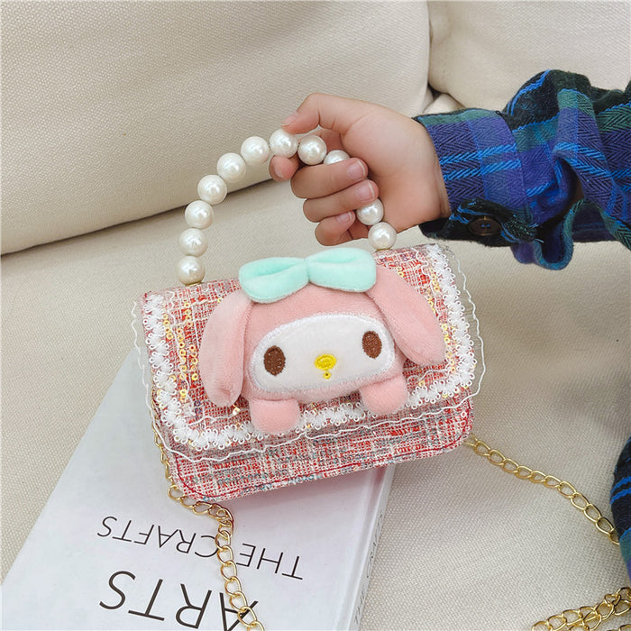 Wholesale PU Sequin Children's Accessories Bag Pearl Portable Shoulder Crossbody Bag JDC-SD-GM004