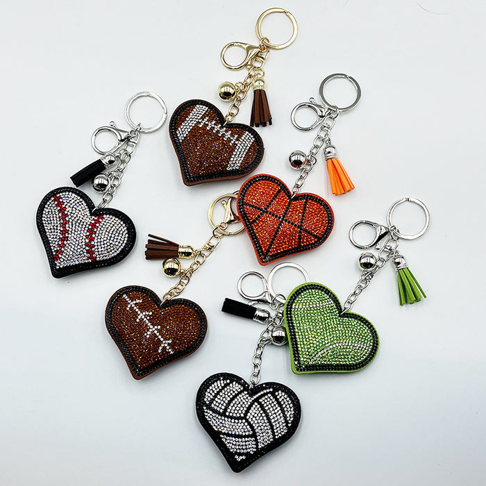 Wholesale Rhinestone Heart Sports Ball Rhinestone Keychain