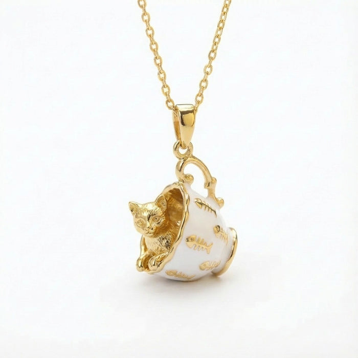 Wholesale Cat dog rabbit fox cup gold pendant necklace teacup rabbit design