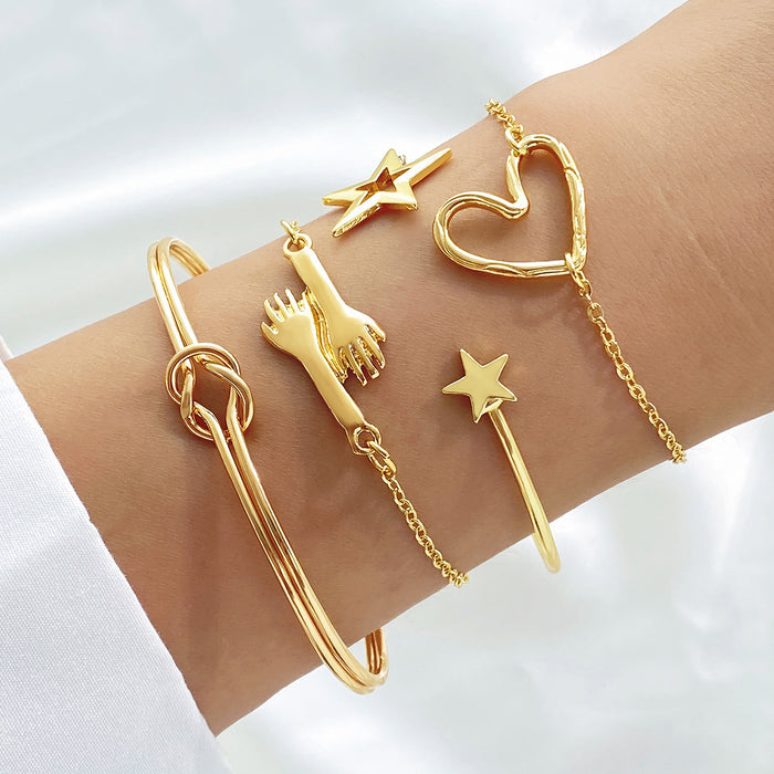 Wholesale 2PCS Alloy Geometric Cross Love Knot Bracelet Set JDC-BT-HanShi006