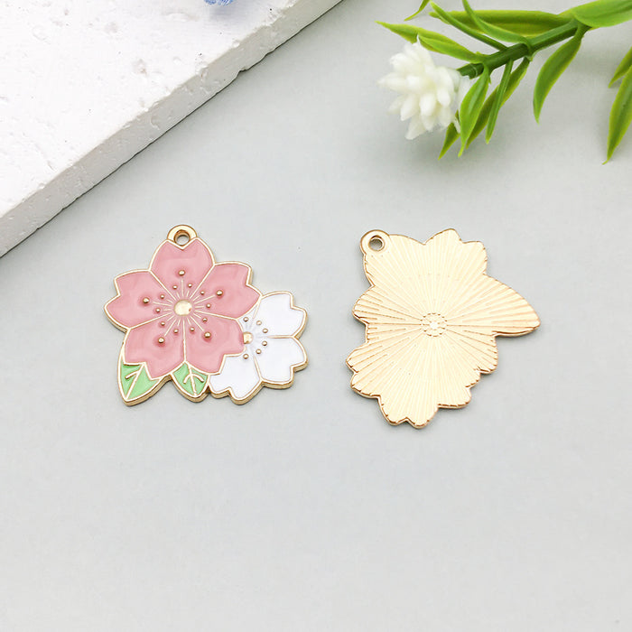 Wholesale Pink oil-sprinkled alloy simulated cherry blossom and  DIY pendant