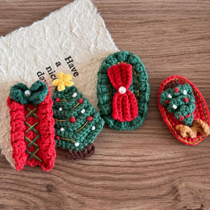 Wholesale Handmade Christmas Tree Dot Wool Hair Clips For Kids Holiday Everyday Styling Hair Accessory