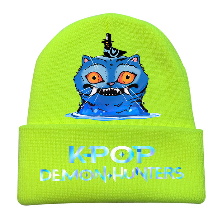 Wholesale Kpop Knitted hat fashion curled brim beanie printed