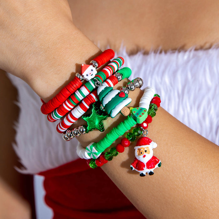 Wholesale Christmas Cute Bells Santa Reindeer Snowman Pendant Red Rope Bracelet Fashion Accessory Gift MOQ≥2