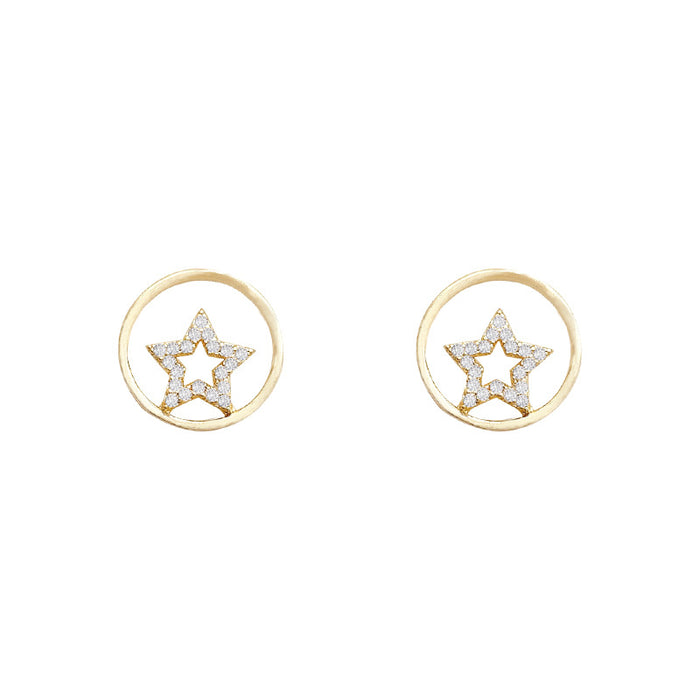 Wholesale Design sense: simple circle earrings, star rhinestone earrings, silver needle retro earrings