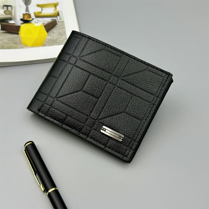 Wholesale Black Geometric Embossed PU Men' s Wallet Stylish Everyday Accessory MOQ≥2