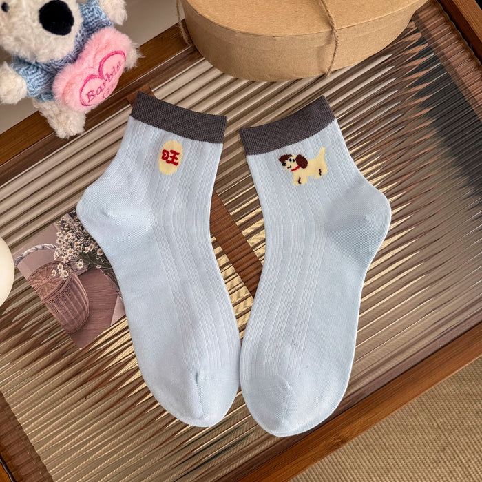 Wholesale Socks Cartoon Short Socks Lightweight Sweat Absorbing Breathable Cotton Socks Color blocked Cute Middle Socks