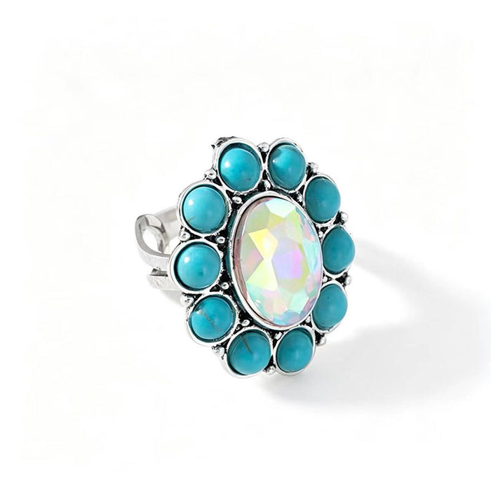 Wholesale Ethnic Flower Turquoise Vintage Bohemian Style Ring