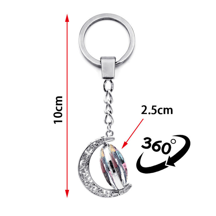 Wholesale Crystal Glass Rotating Moon Pendant Keychains JDC-KC-HengX021