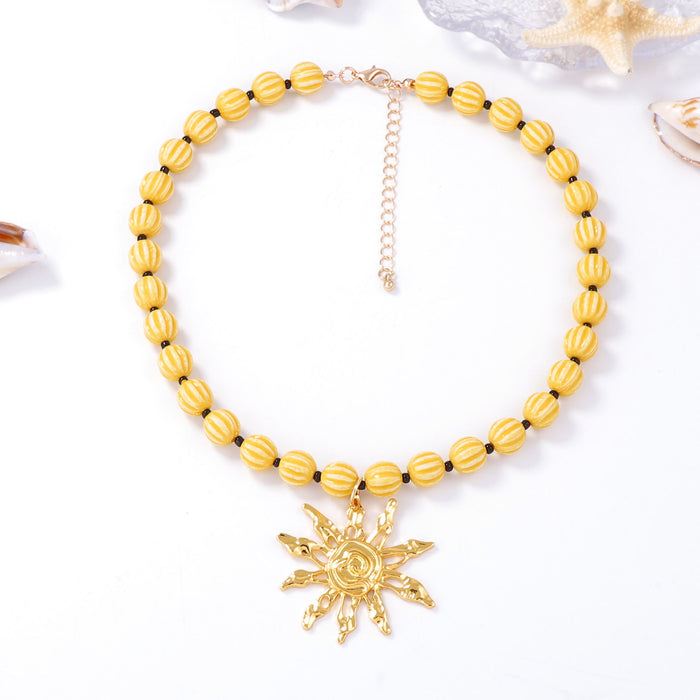 Wholesale Alloy Sunflower Pendant Necklace Beaded Daily Commuting Women's Necklace