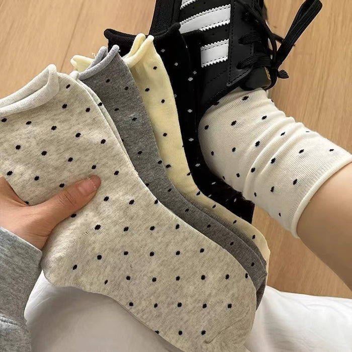 Wholesale Curled edge polka dot socks, mid tube socks, simple pile socks, long socks