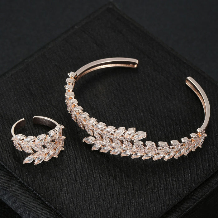 Wholesale Zircon Bracelet Ring Set Women' s Open Bracelet Bracelet Leaf Bracelet Daily Wear