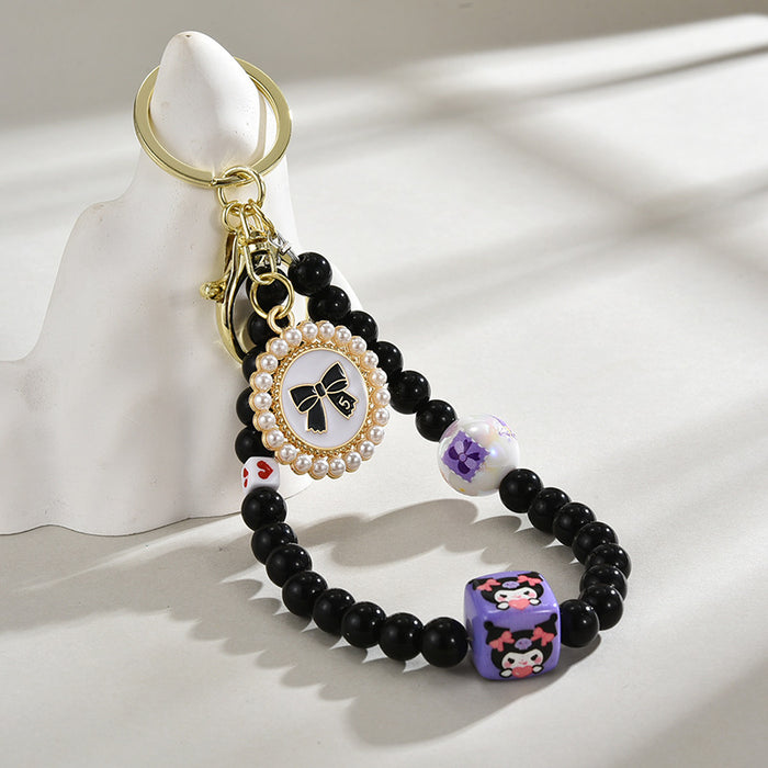 Wholesale Glass bead round brand bow keychain