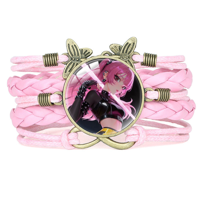 Wholesale KPOP Retro Butterfly Combination Cute Pink Multi-Layer Braided Girl Bracelet