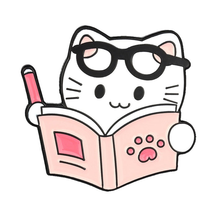 Wholesale Zinc Alloy Enamel Reading Cat Brooch Cute Student Backpack Pin Jewelry Accessory Gift