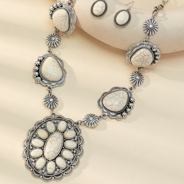 Wholesale Ancient Silver Alloy Earring and Necklace Set with Cross and Roman Numeral Pattern