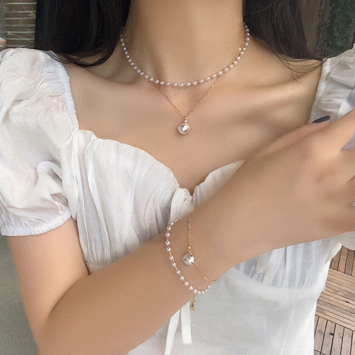 Wholesale Necklace Women's Beaded Multi-layer Chain Necklace Pearl Pendant Necklace
