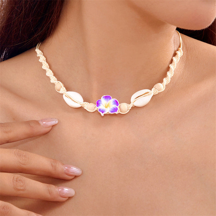 Wholesale Soft Clay Flower Shell Beach Necklace and Bracelet Set Summer Vacation