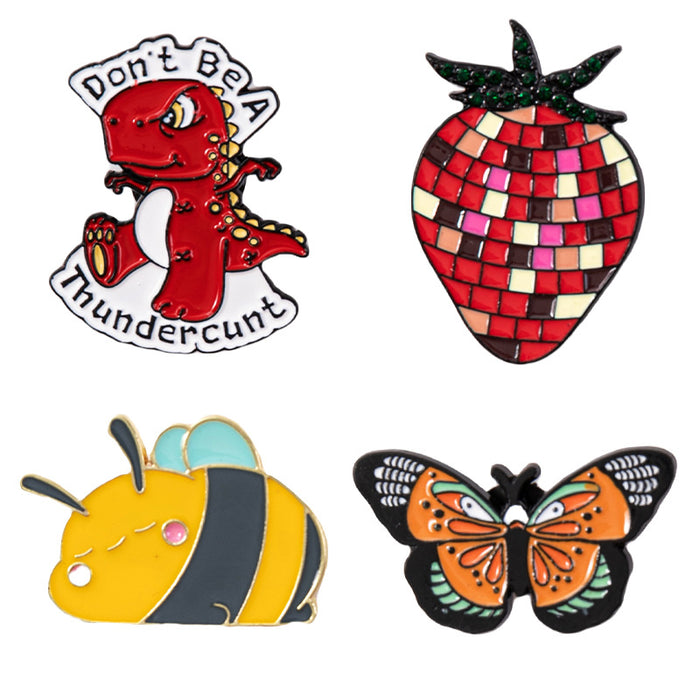 Wholesale Cute Bee Butterfly Metal Brooch Strawberry Badge Clothing Decoration Accessories Bag Badge