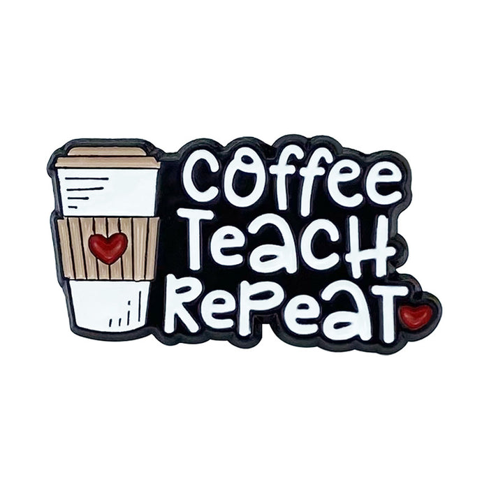 Wholesale Zinc Alloy Red Heart Coffee Cup English Letter Enamel Brooch Pin Trendy Accessory MOQ≥2