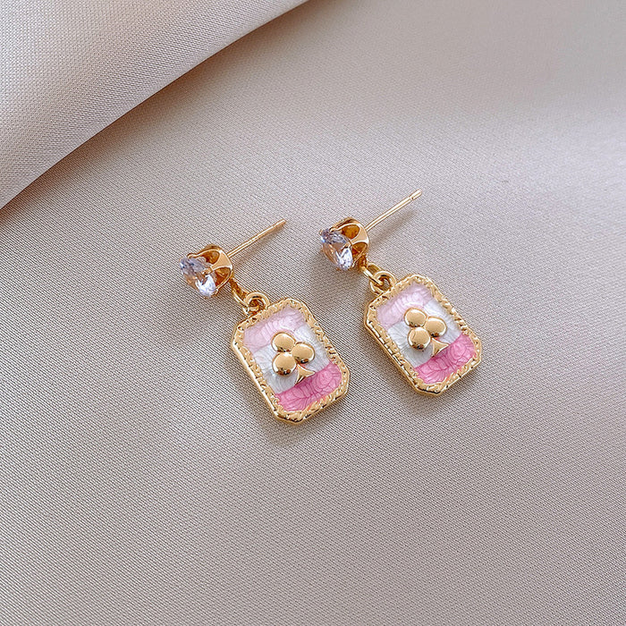 Wholesale Silver needle oil drop flower geometric earrings  summer new all-match earrings