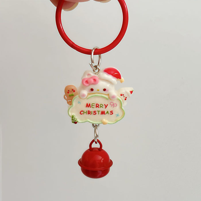 Wholesale Cartoon Cat Christmas Design Resin Keychain Bell Charm Cute Bag Charm Gift