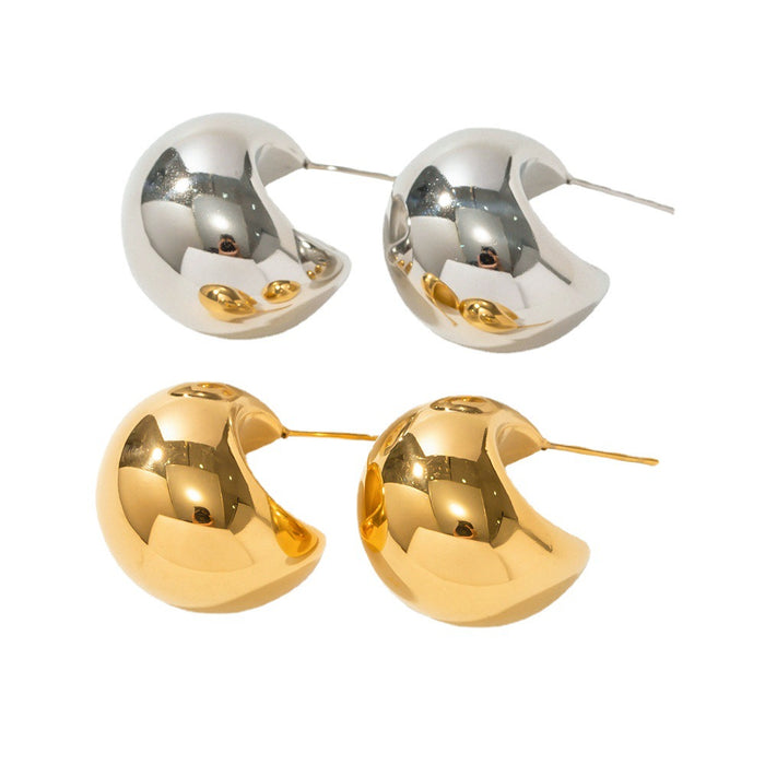 Wholesale 18k Stainless Steel Gold Ball Half Circle Thick C Shape Hollow Earrings JDC-ES-JD352