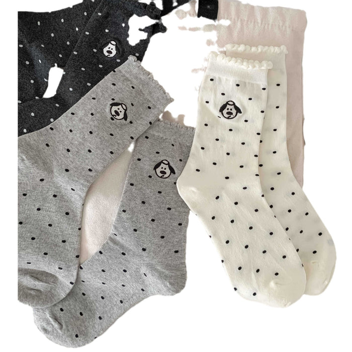 Wholesale Embroidery puppy polka dot socks pile socks combed cotton
