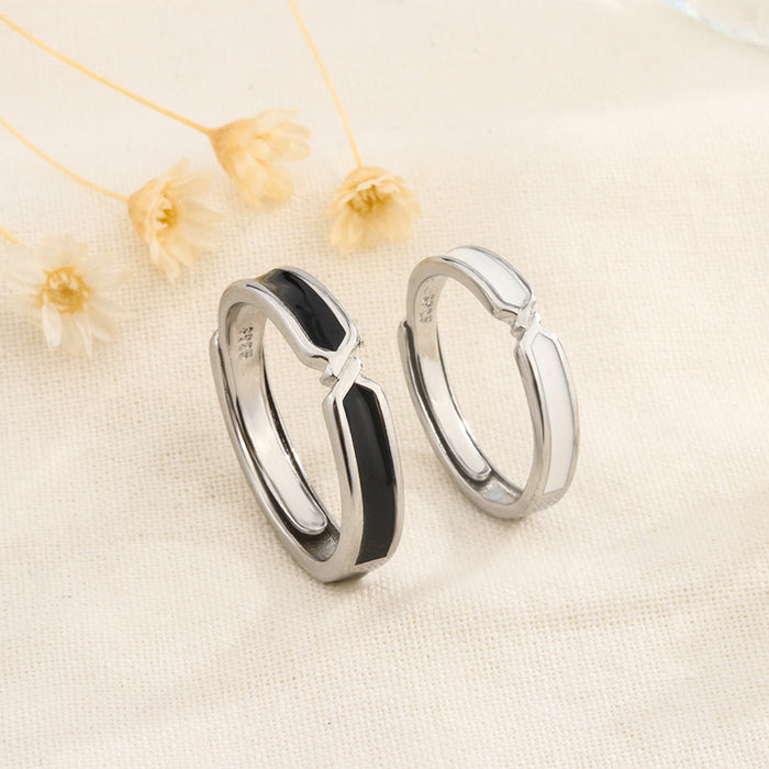 Wholesale Black and White Simple Open Adjustable Copper Finger Ring JDC-RS-FanQ001