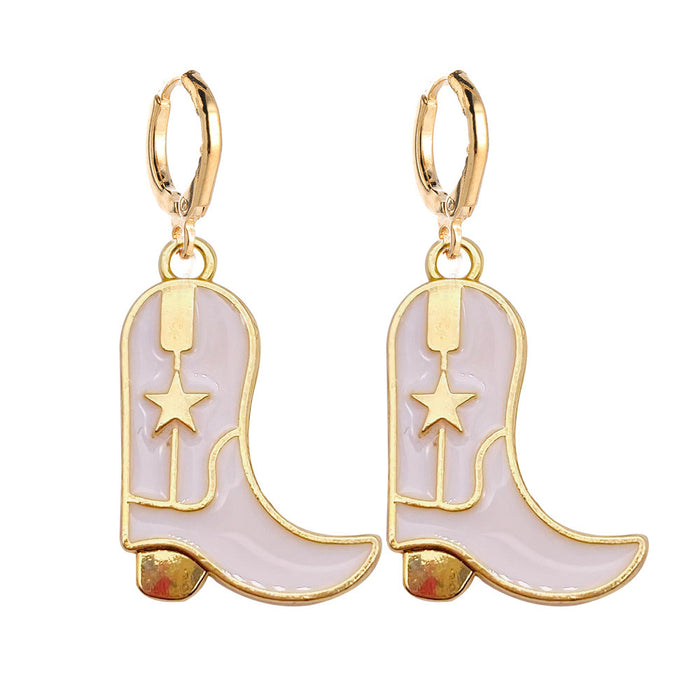 Wholesale New Retro Cowboy Boots, Earrings Fashionable Hats Alloy Drip Oil Pendants Earrings Accessories JDC-ES-YaChen003