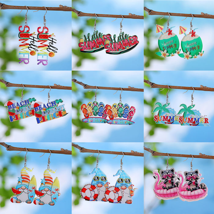 Wholesale Holiday Style Color Sun Watermelon Juice Acrylic Letter Pendant Earrings Beach Holiday Earrings