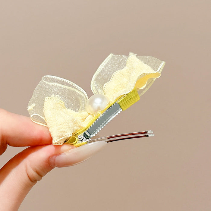 Wholesale Pearl three-dimensional bow hair clip, bubble gauze clip, cute duckbill clip for children, hair clip