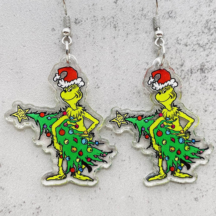Wholesale Acrylic Christmas Earrings Red Santa Hat Tree Pendant Fashion Accessory MOQ≥2