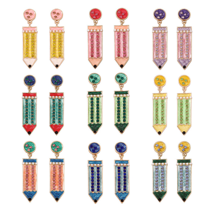 Wholesale enamel pencil women's jewelry cute girl's opening season pen shape earrings