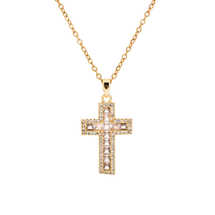 Wholesale Retro punk cross necklace, personalized zircon, niche titanium steel cross pendant, full zirconia collarbone necklace