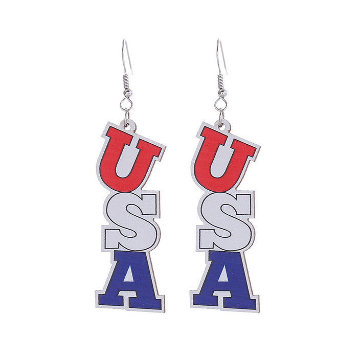 Wholesale Hollow Wooden Independence Day Earrings JDC-ES-ChouTteng017