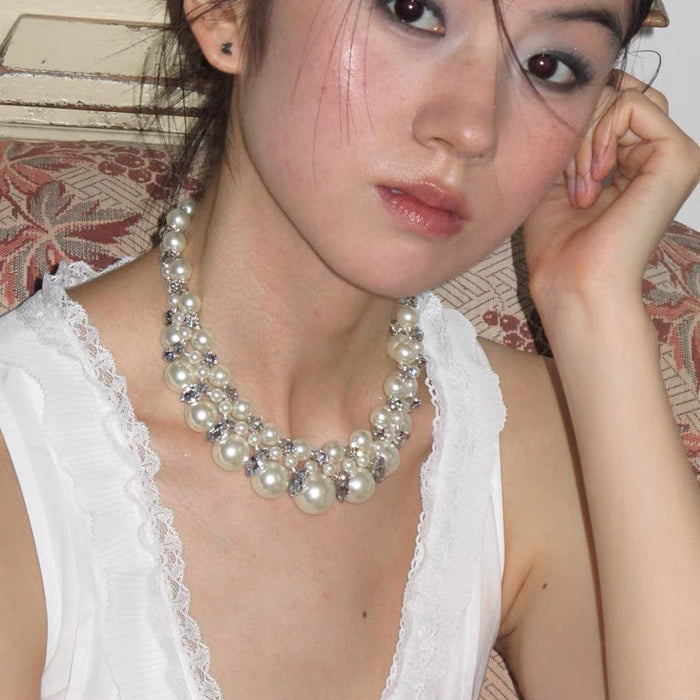 Wholesale Exaggerated with Pearl Necklace Multi-Layer Design French Cool Style Clavicle Chain