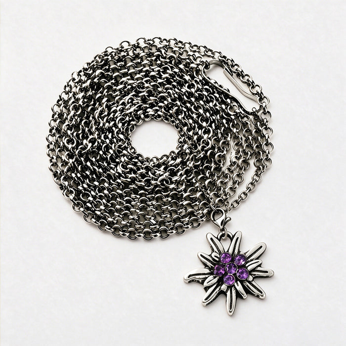 Wholesale Layering Jewelry Edelweiss Long Necklace Rhinestone Pendant Bavarian Folk Style For Beer Festival