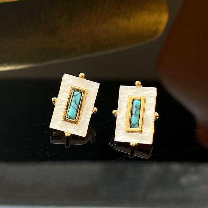 Wholesale Plated Copper French Geometric Square Turquoise Earrings Vintage Style Fashion Jewelry Accessory Gift
