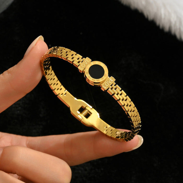 Wholesale Gold Tone Titanium Steel  Bangle Set With Rhinestone Row Trendy Jewelry Accessory For Party Or Everyday Gift