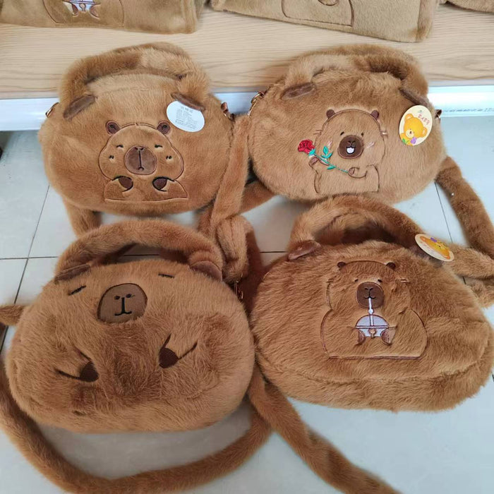 Wholesale Plush Capybara Backpack Cute Crossbody Handbag Female Cartoon Student Small Backpack