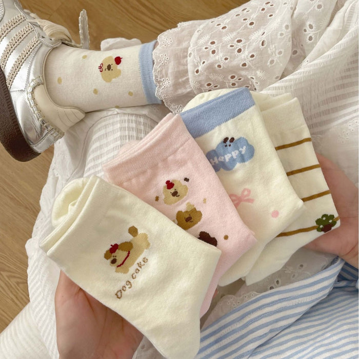 Wholesale Cartoon socks, new cute mid tube cotton socks, dog striped socks