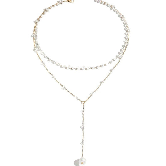 Wholesale Y-shaped Imitation Pearl Tassel Double-layer Necklace Accessories