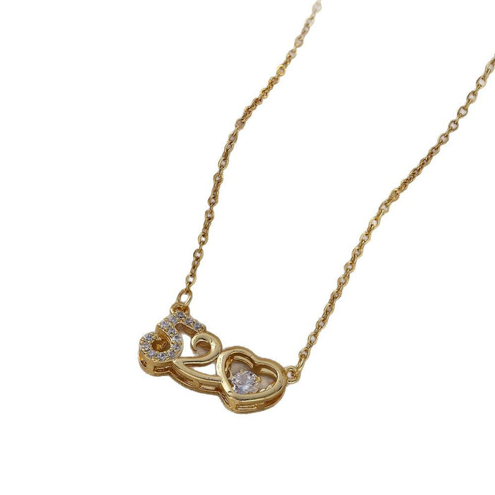 Wholesale Titanium steel necklace, fashionable heart-shaped zircon pendant necklace