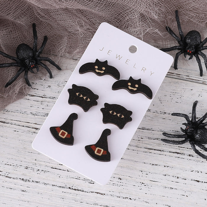 Wholesale  Bat Black Cat Witch Hat Earrings Set Women' s Wooden Earrings  Ear Jewelry